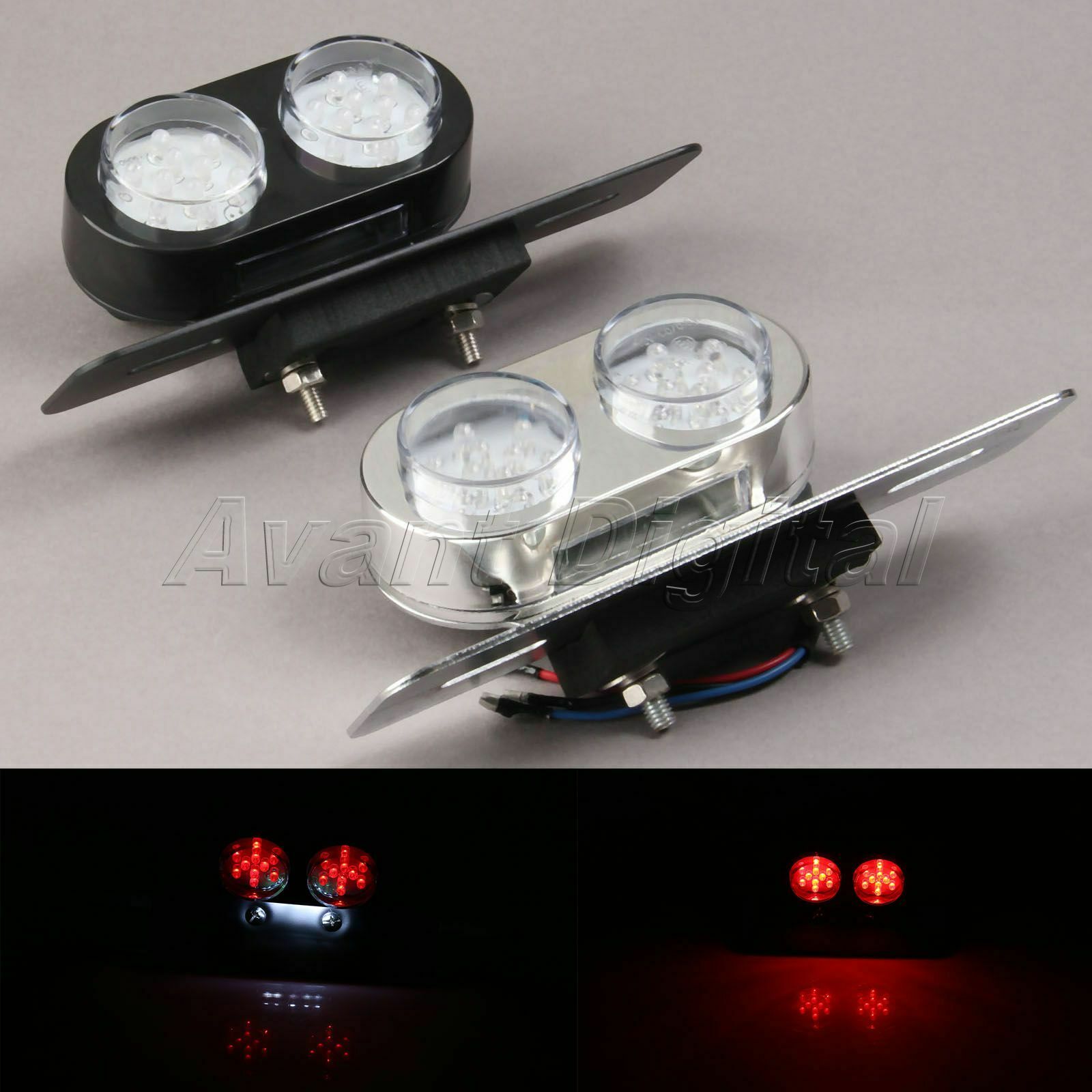 Motorcycle LED Twin Dual License Plate Tail Brake Turn Signal Integrated Light