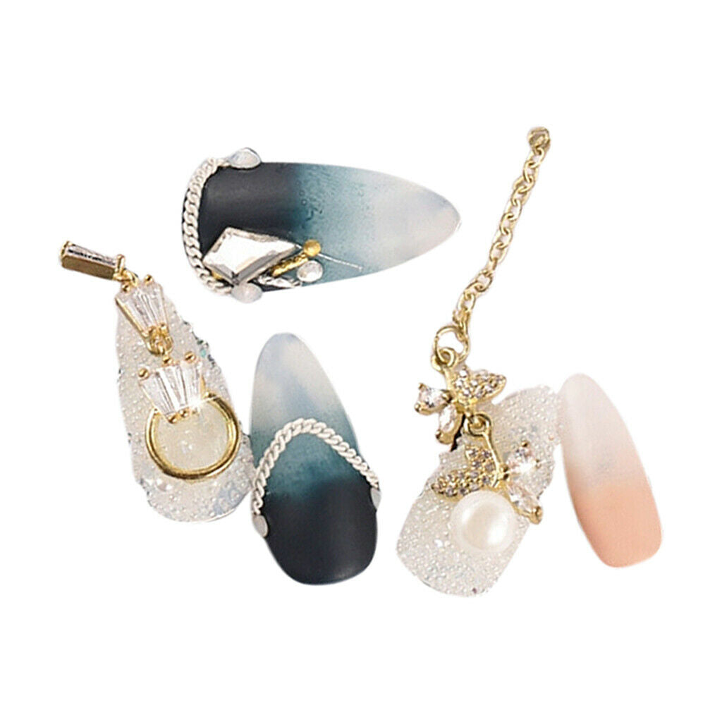 Lots 5 DIY Decorative Beads Gem Alloy Chain Lines Shiny Nail Charms Pendants