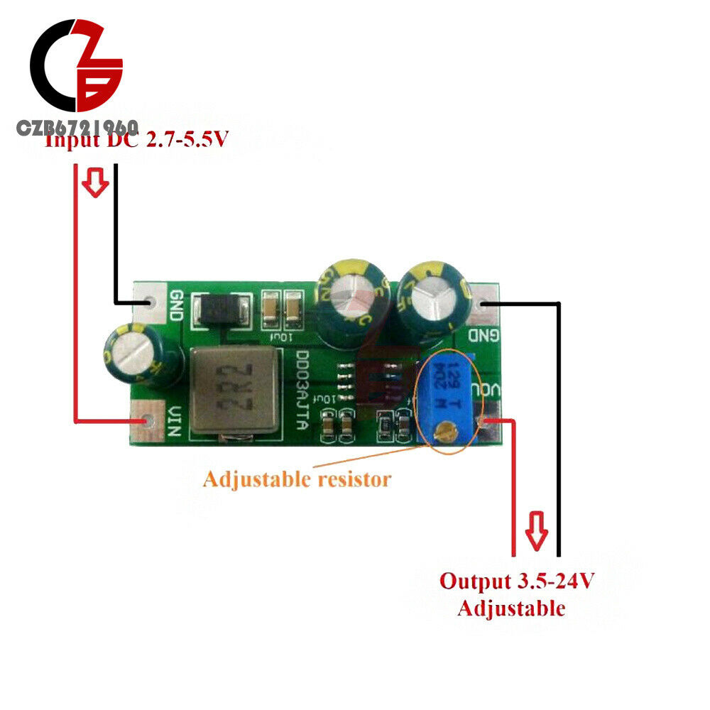 6A DC 2.7-5.5V to 3.5-24V DC-DC Adjustable Boost Converter Step-Up Module 30W