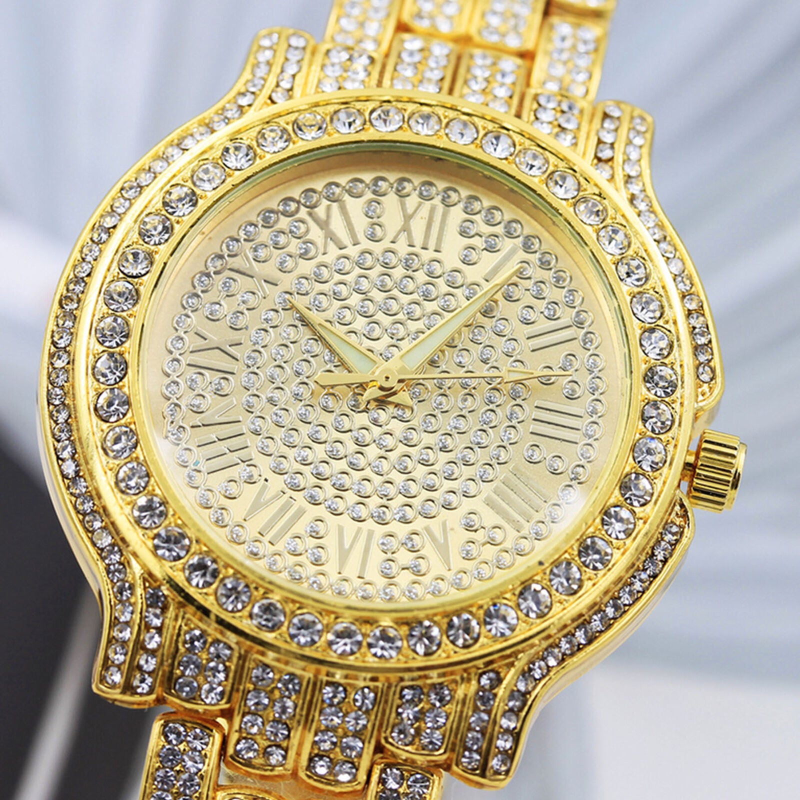 Men Hip Hop Rhinestone Luxury Crystal Bling Simulated Diamond Rapper Watch Women