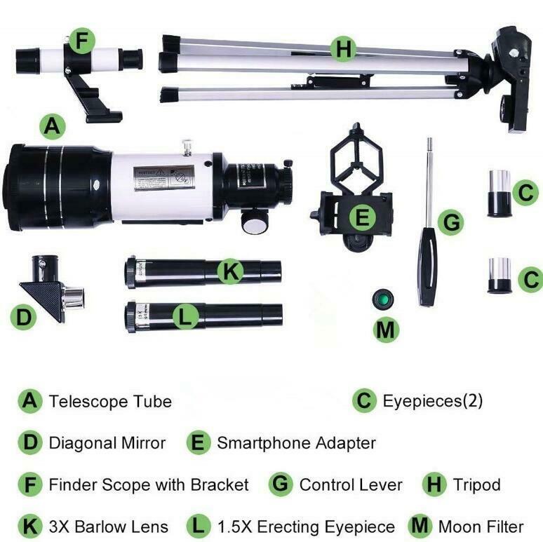150X 70mm Aperture Astronomical Telescope Refractor Tripod Finder For Beginner
