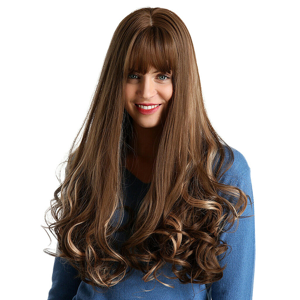 30 Inch Women Long Curly Wavy Wig Brown Wigs