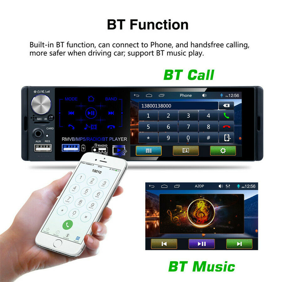 4.1'' 1DIN Stereo Radio Bluetooth FM Dual USB MP5 Player Steering Wheel Control