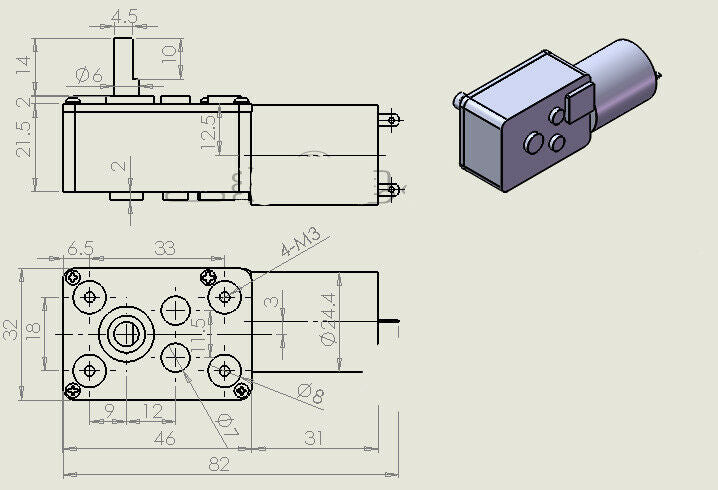 GW370 DC 24V 25RPM 6mm Shaft Rectangle Gear Box Terminals Electric Geared Motor
