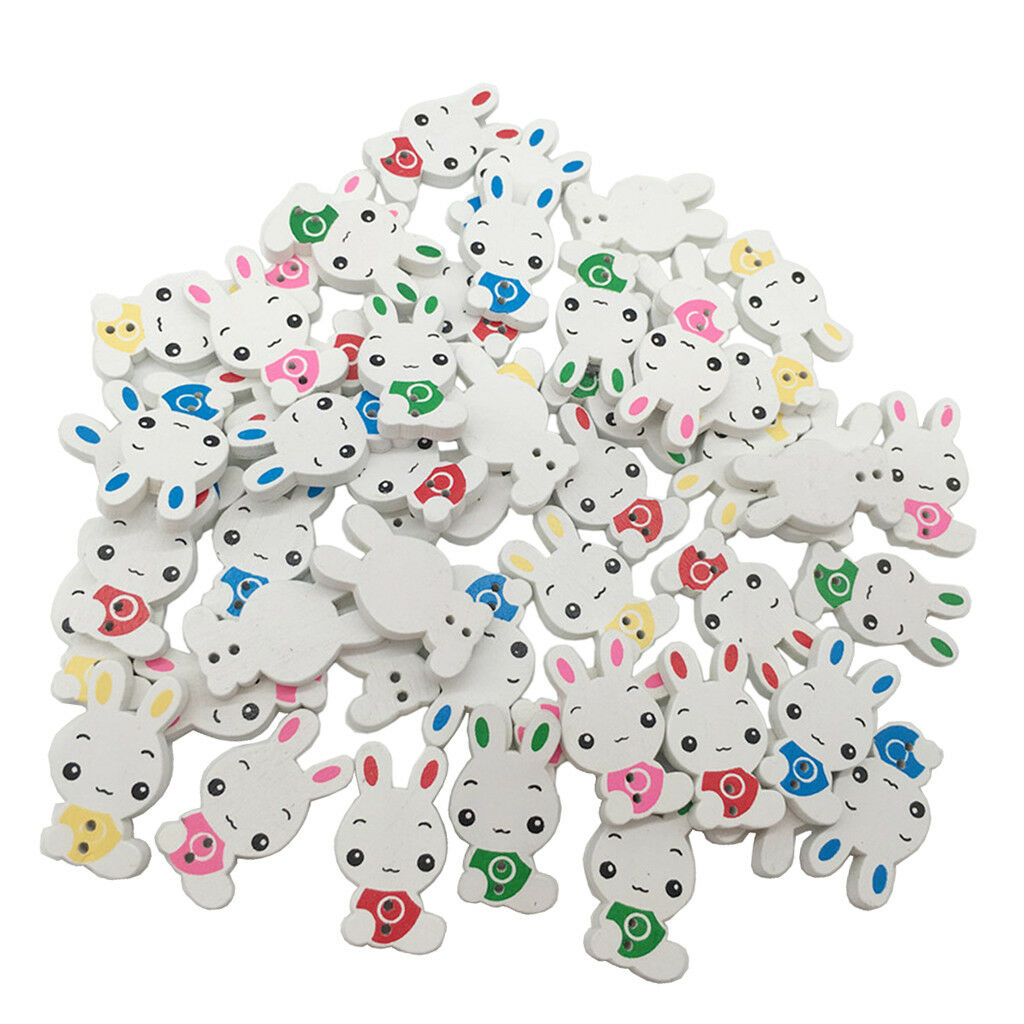 50pcs Lovely Rabbit Wood Buttons 2 Holes Buttons for Sewing Scrapbooking DIY