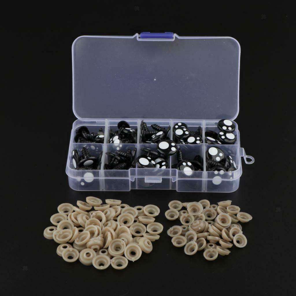 Safety Eyes,100pcs 8-16mm Colorful Plastic Safety Eyes Craft Noses with Washers