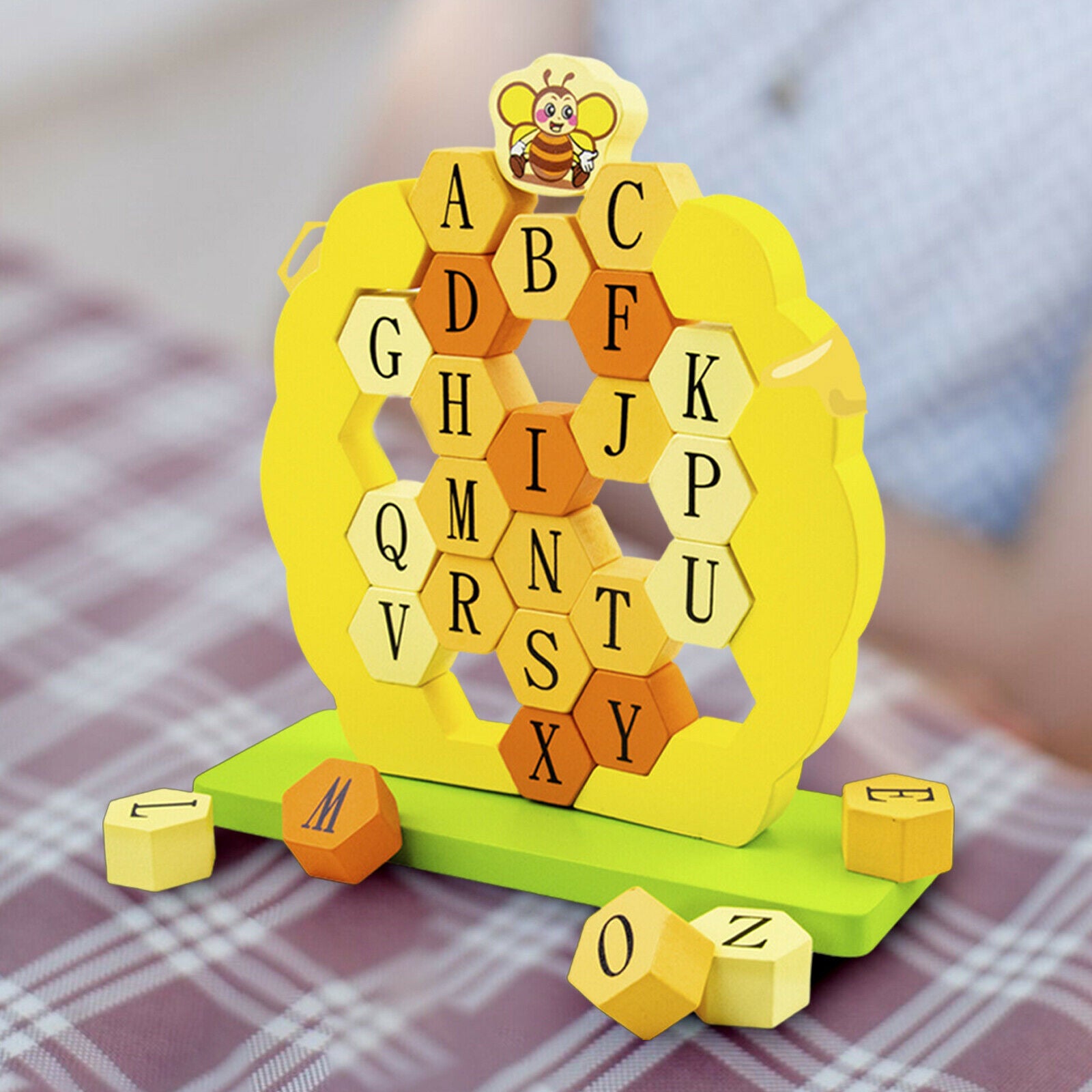 Wood Alphabet Puzzle Stacker Board Teaching Aids Sensory Toys Activity Gift