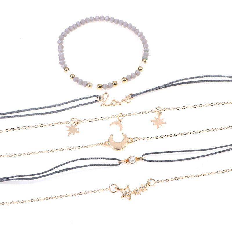 6Pcs/set Bohemian Star Moon Bracelets Bangles Women Wrist Chain Bracele.l8