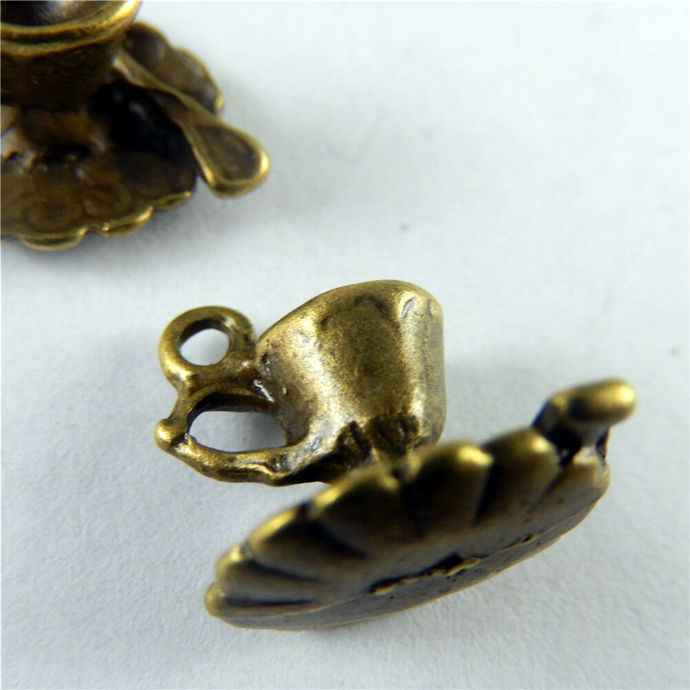 12x11x11mm Bronze Alloy Mini Coffee Cups Craft Charms Pendants Findings 20 pcs