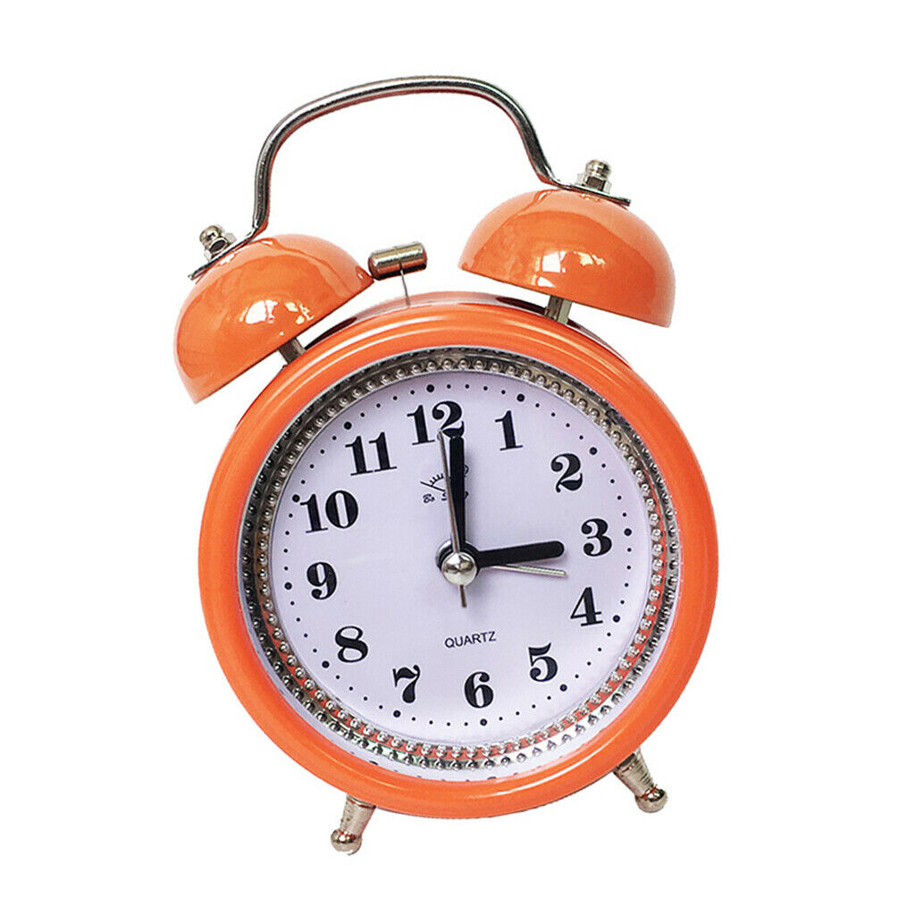 Retro metal double bell alarm clock bedside clock with orange night light