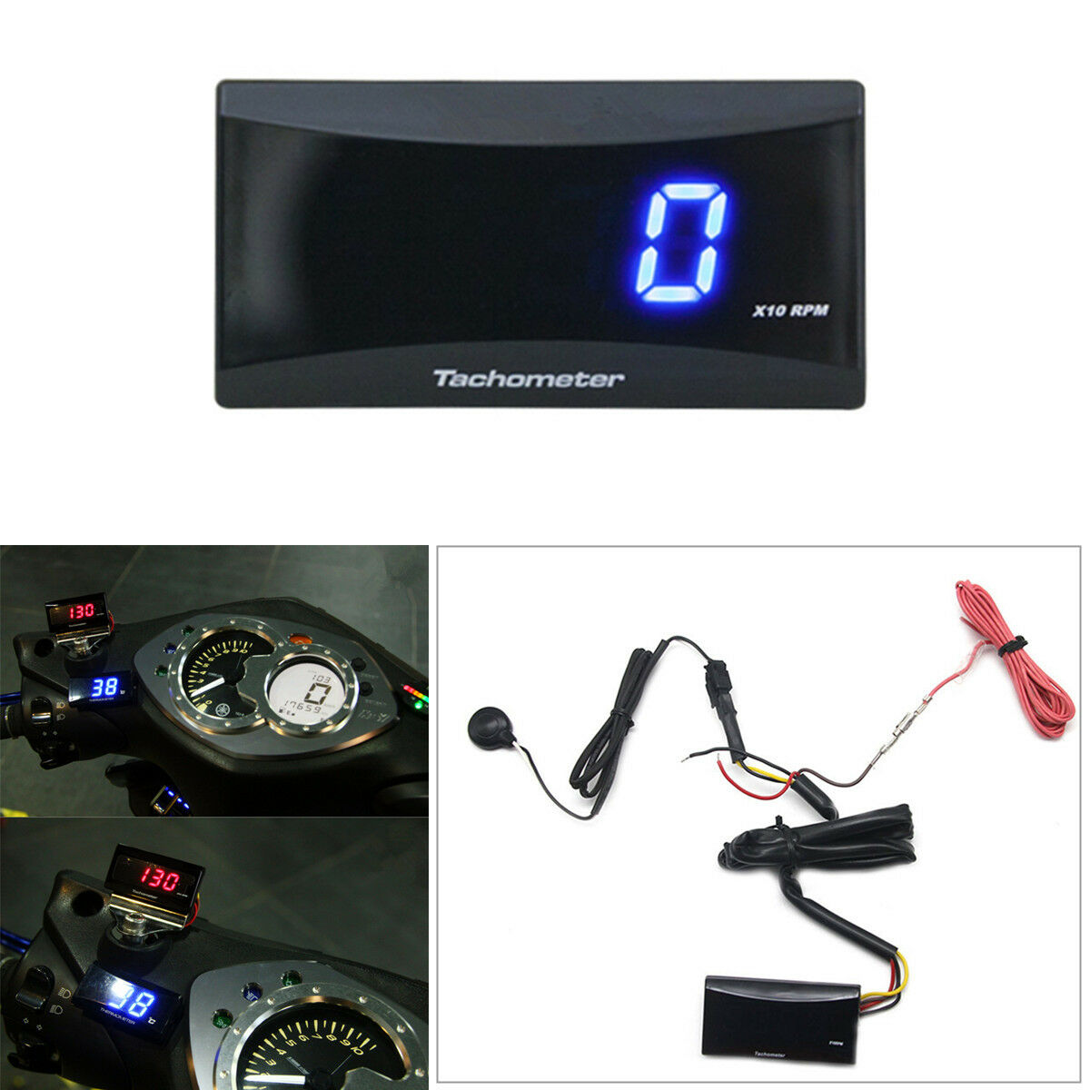 Universal Square LCD Motorcycle Tachometer Blue Digital Display RPM Meter Gauge