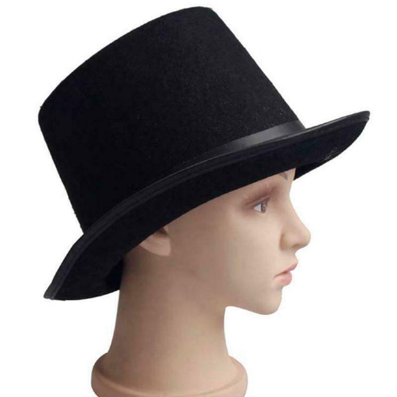 Men Women Retro Magician Black Jazz Cap Halloween Felt Top Hat DIY Steampunk