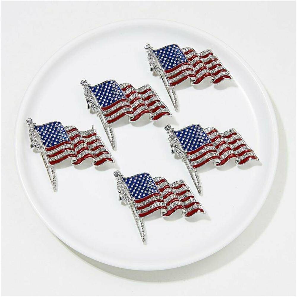 American Flag National Flag Star Lapel Pins Crystal Rhinestone Brooch Badge NEW