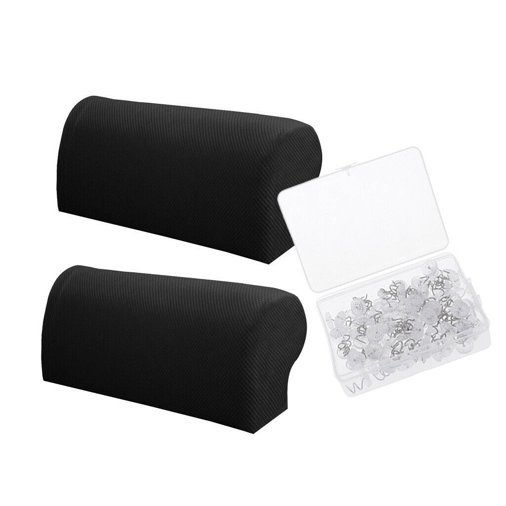 1Pair Black Elastic Sofa Armchair Armrest Covers &100Pcs Pins