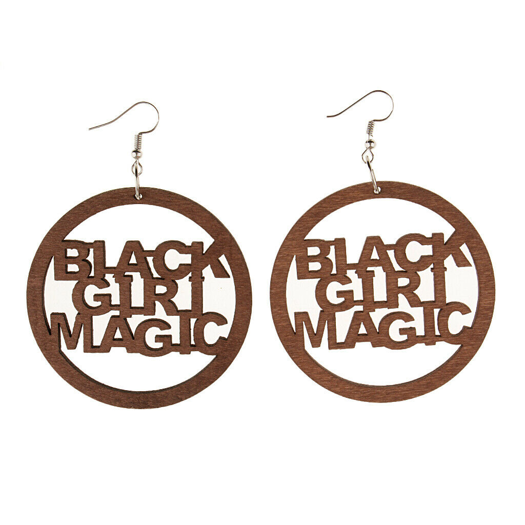 3 Pairs Wooden African Wood Ethnic Tribal Black Girl Magic Dangle Earrings