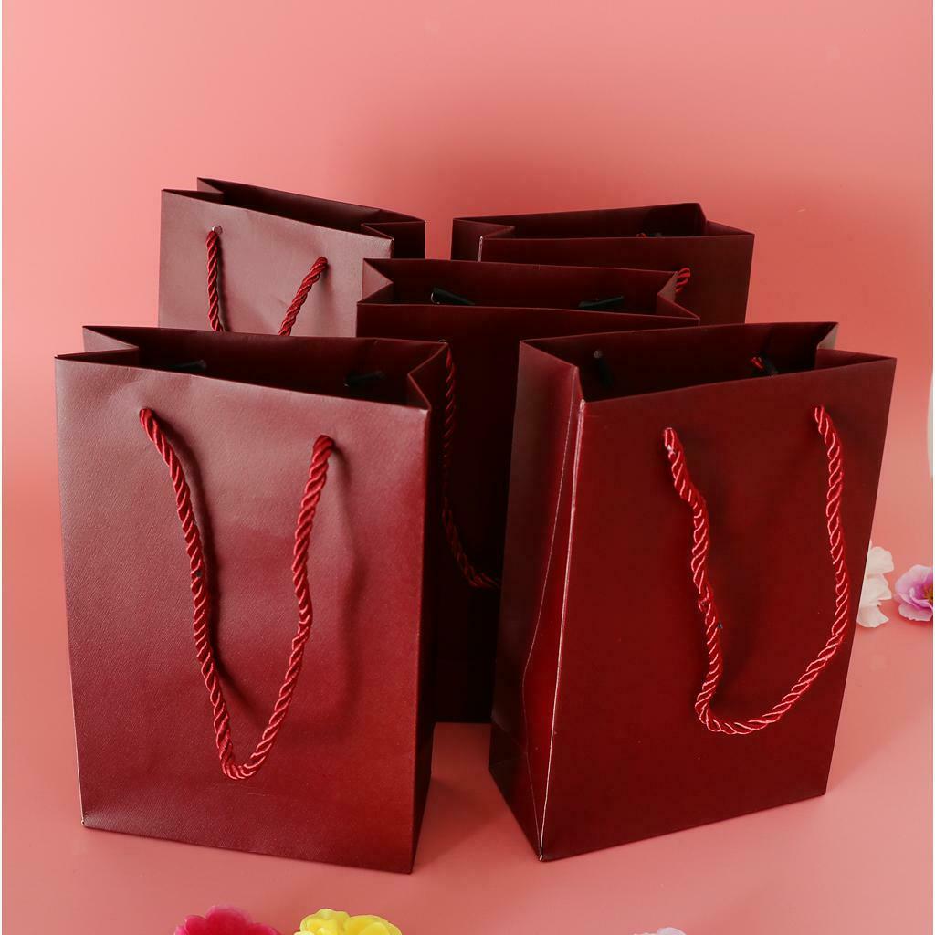 5 Pieces Paper Bags Jewelry Shopping Gift Wedding Handles Bags Wine Red