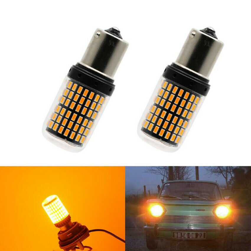 2X 1156 BA15S 3014 SMD Yellow/Amber Tail Turn Signal 144 LED Car Light Bulb Lamp