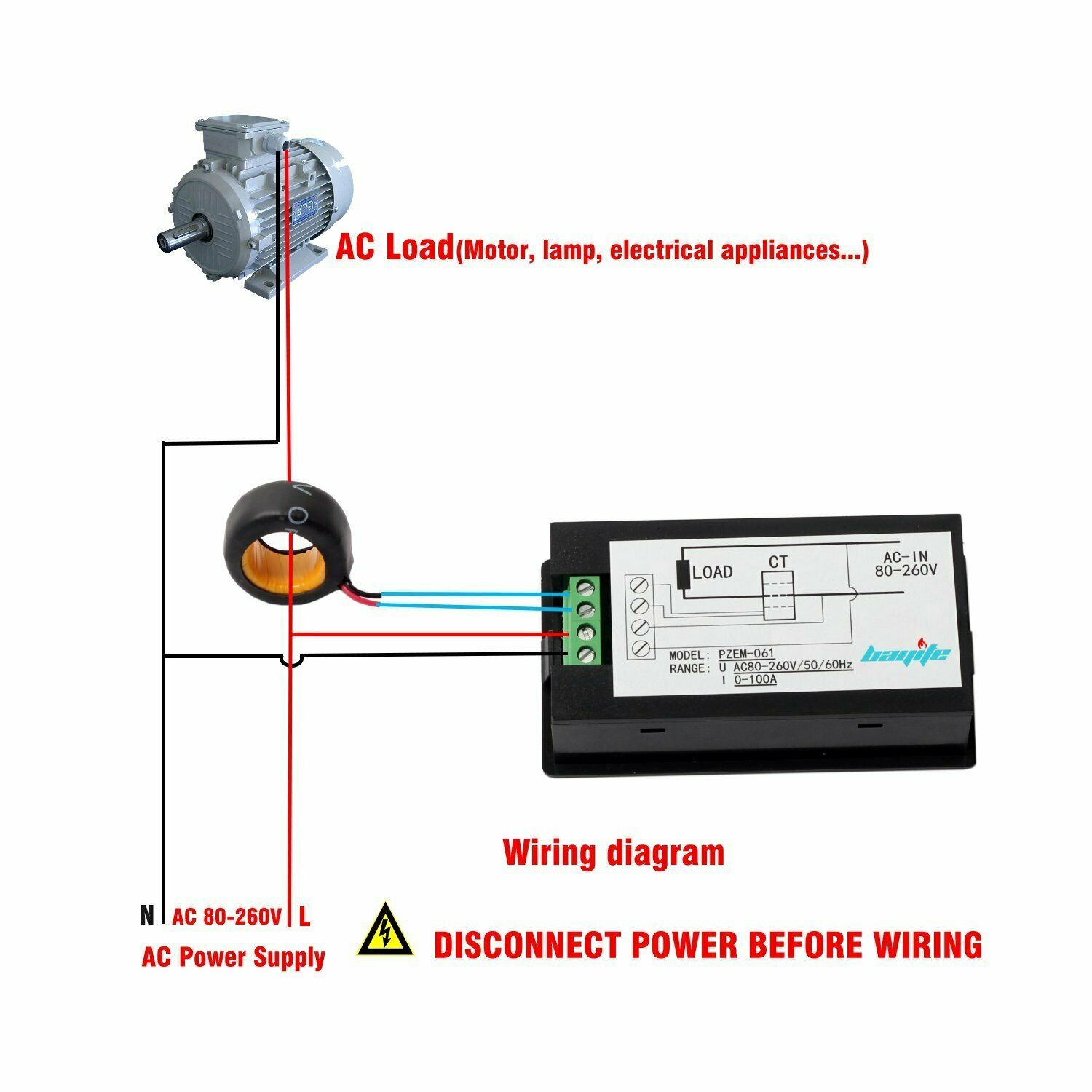 Ac110V~220V 20A High-Power Voltage and Current Power Meter Module Power Monitor