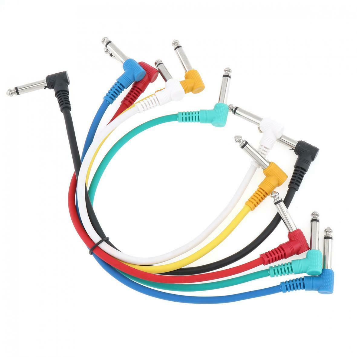 6pcs Colorful Audio Cable Angled Plug Leads Patch Lines for Guitar Pedal Effect