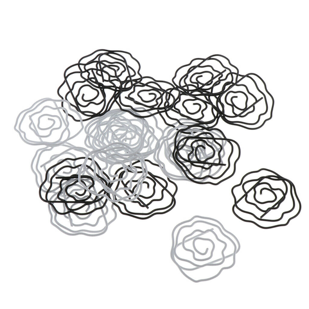 20Pcs Lovely Paper Clips Metal Colors - Rose Flower Shaped Bookmark Clips -