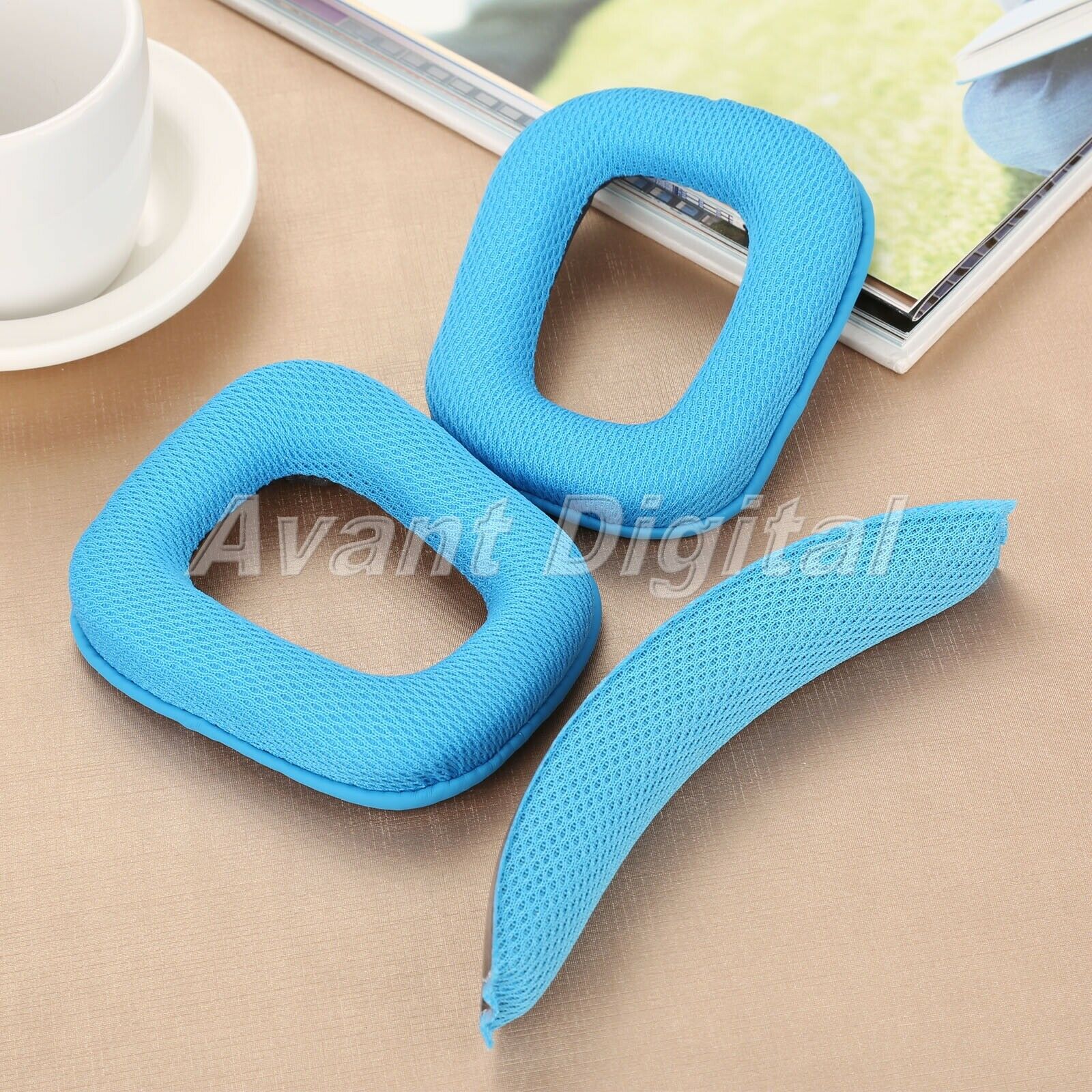 1 Pair Blue Cotton Earpads Soft Foam Cushion & 1 Pc Headhand High Elasticity