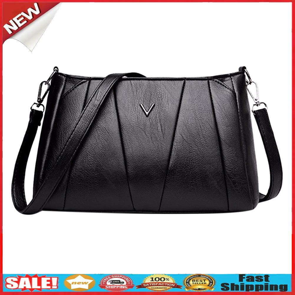 Women Girls Zipper PU Crossbody Messenger Bags Casual Pure Shoulder Handbag @