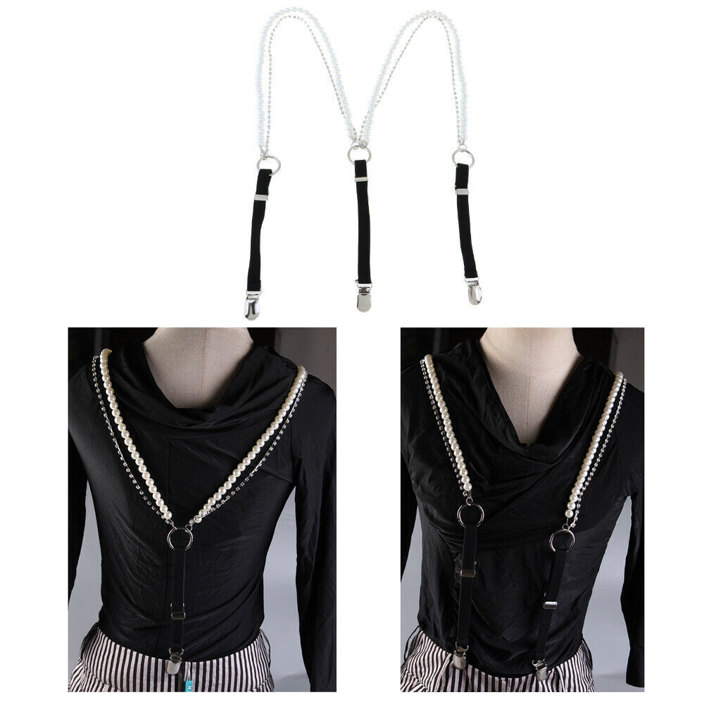 Ladies Adjustable Elastic Shirt Suspenders Crystal Shirt Braces Black