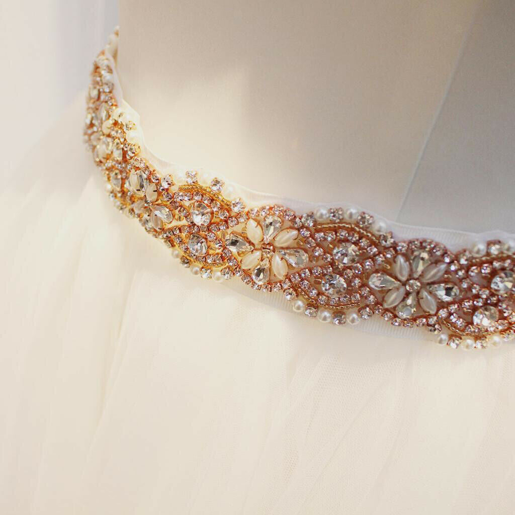Flowers Rhinestone Crystal Dress Belt Sash Belt Shiny Evening Bridal Belts