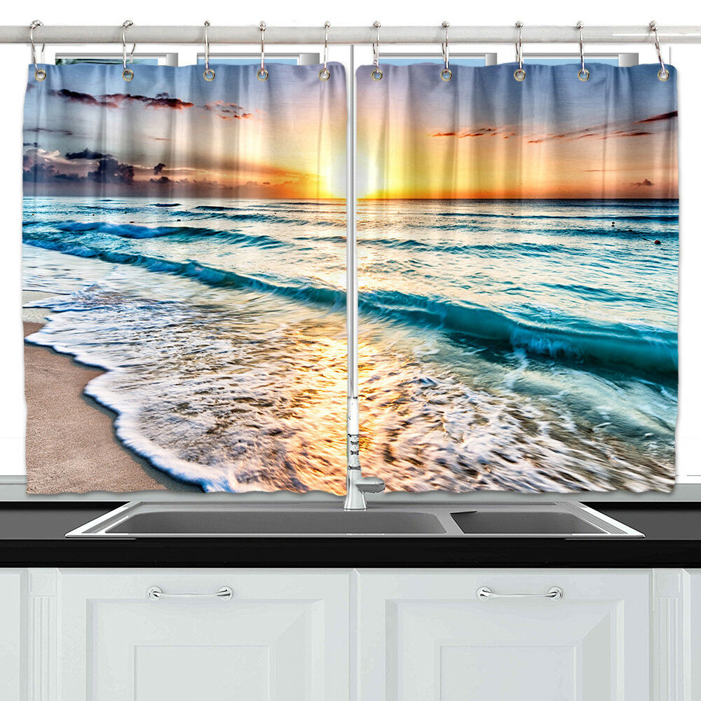 Ocean Sunset Window Treatments for Kitchen Curtains 2 Panels, 55X39 Inches
