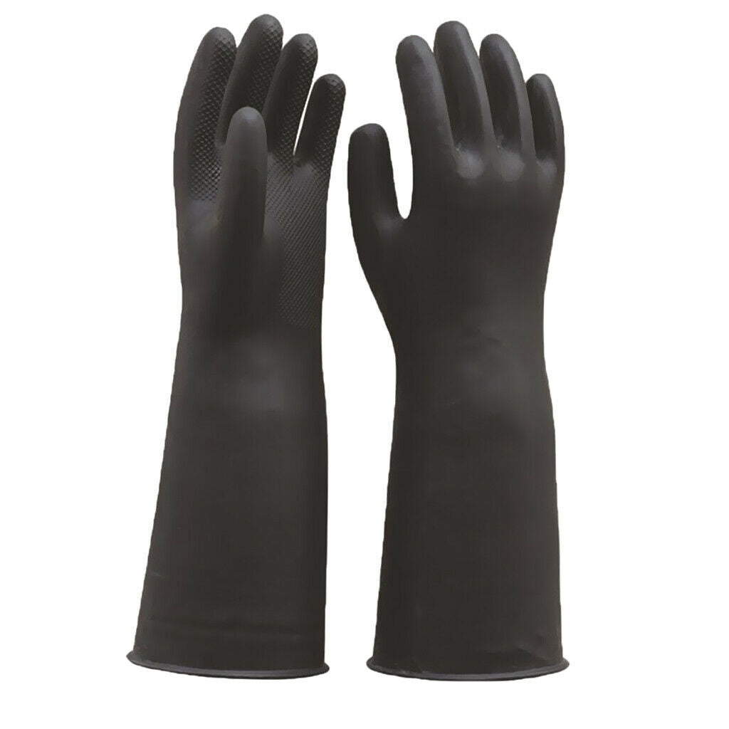 2 Pairs Rubber Latex Gloves Black 60cm Long Gloves Industrial Home Gardening