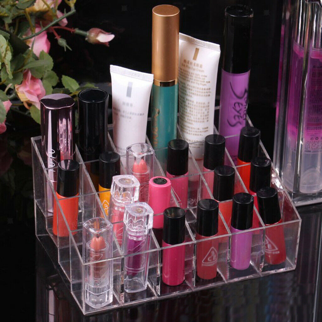 24 Slots Acrylic Lipstick Cosmetics Display Stand Case Organizer Box Rack