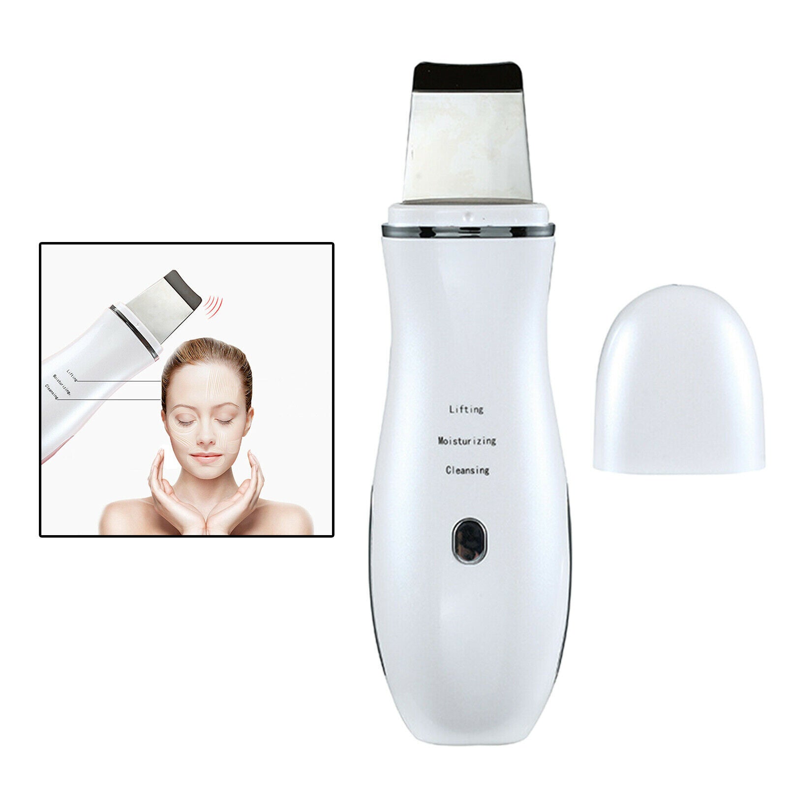 USB Ultrasonic Skin Scrubber Facial Spatula Device Blackhead Remover White