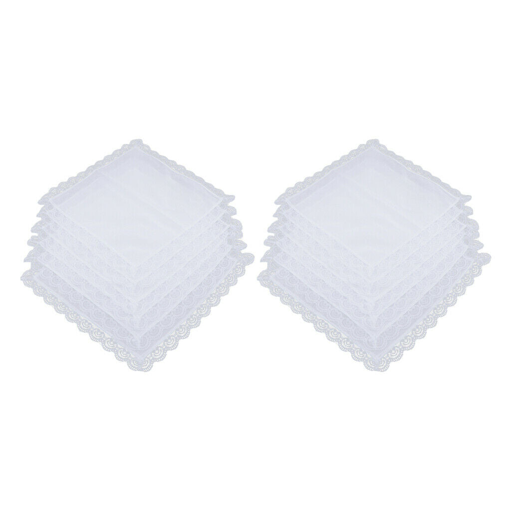 10x DIY Ladies White Hankies Party Wedding Handkerchiefs 100% Cotton Hanky
