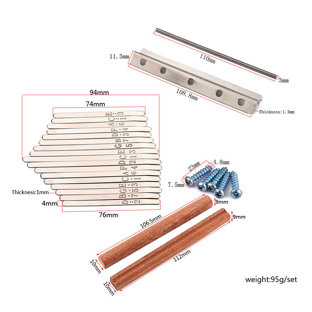 Durable Kalimba Thumb Piano Steel Keys Saddle Bridge DIY Kit - 17 Keys