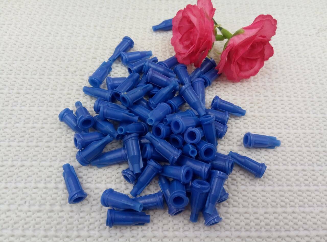 100Pcs/Set Lock Syringe Tips Caps Injector Dispensing Needle Sealing Plug , Blue