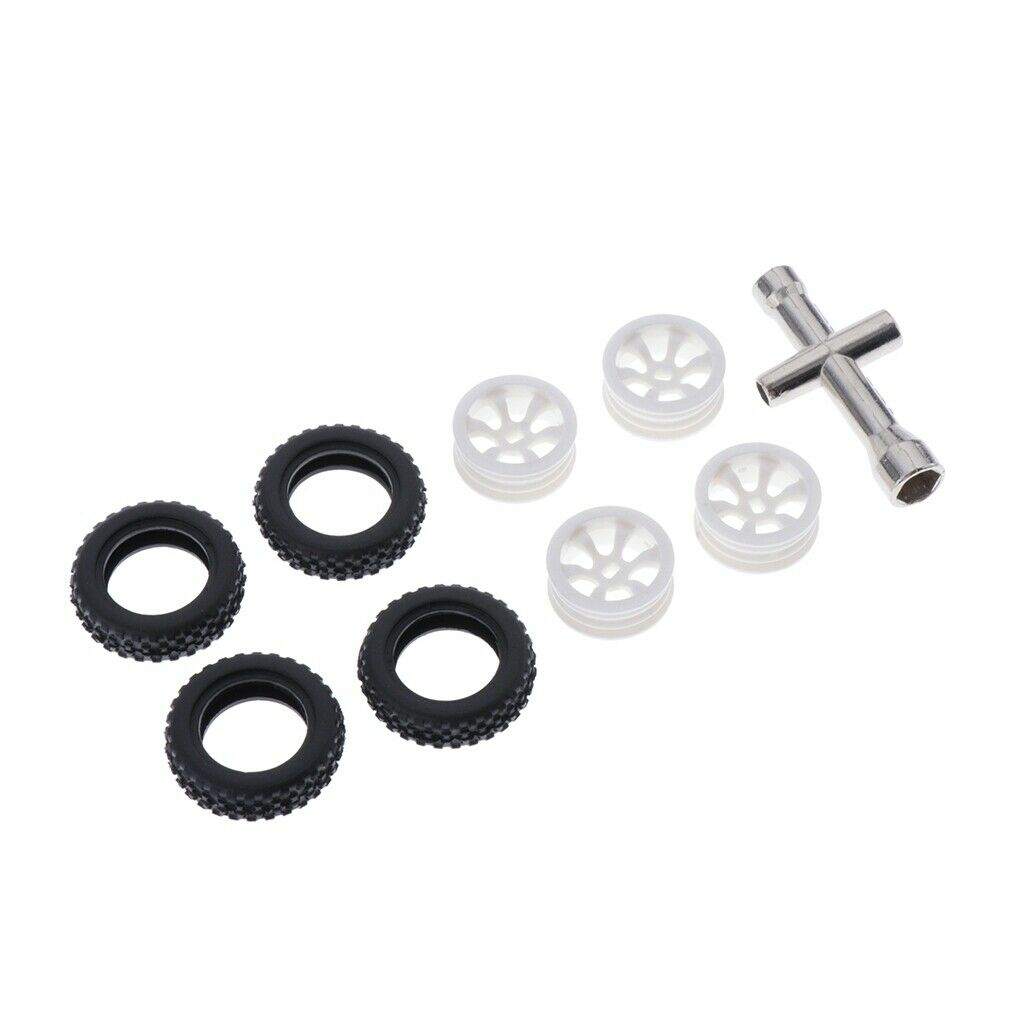 4 Sets 1:28 RC Rock Crawler Rubber Tires & Plastic Wheel Rim For Wltoys K989
