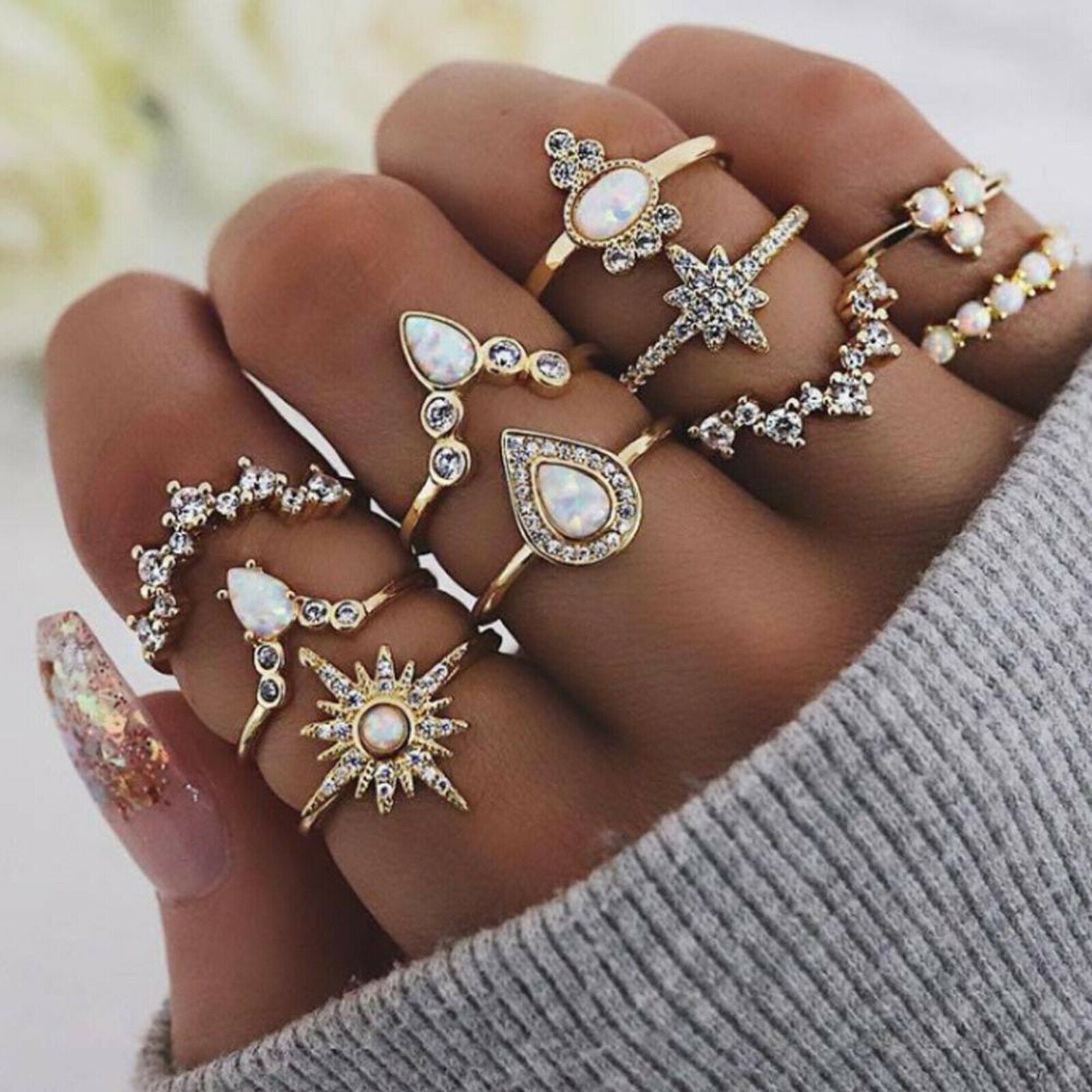 Mid Knuckle Finger Joint Rings Women Girl Ring Set Thin Ring Wedding Jewelry