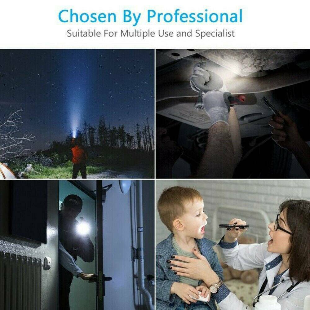 5* LED Flashlight Clip Mini Light Pocket Penlight Portable Pen Torch Lamp Set US