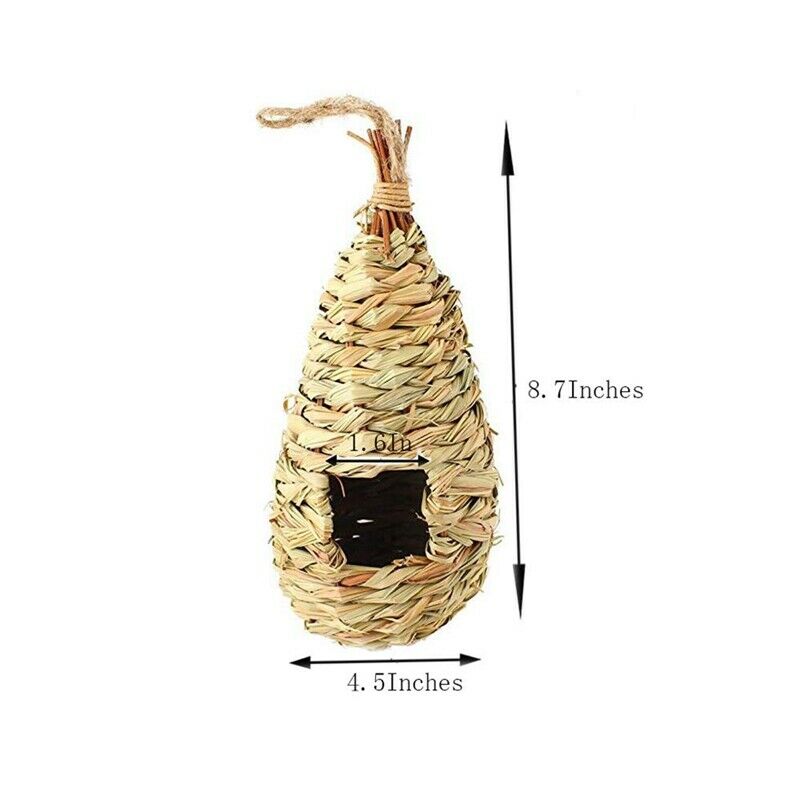 2 Pack Grass Bird Hut Bird House House Hanging Bird Nest Fiber Hand-Woven BirdJ9