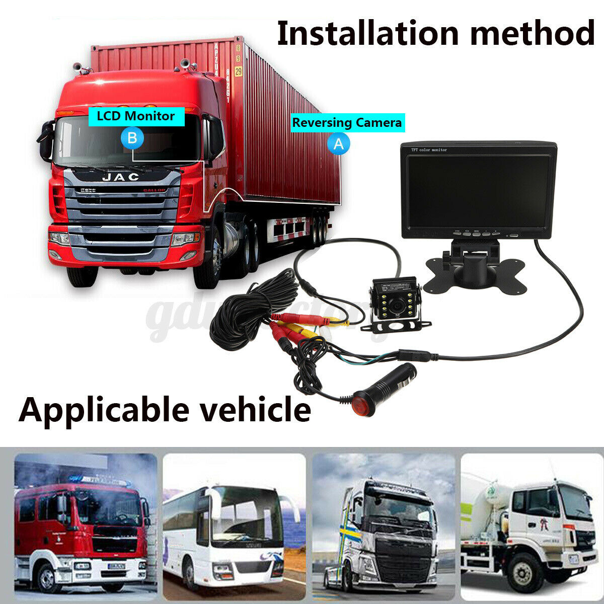 Car Reversing Camera +7" inch LCD Monitor Truck Bus Van Rear View Kit 12V/24