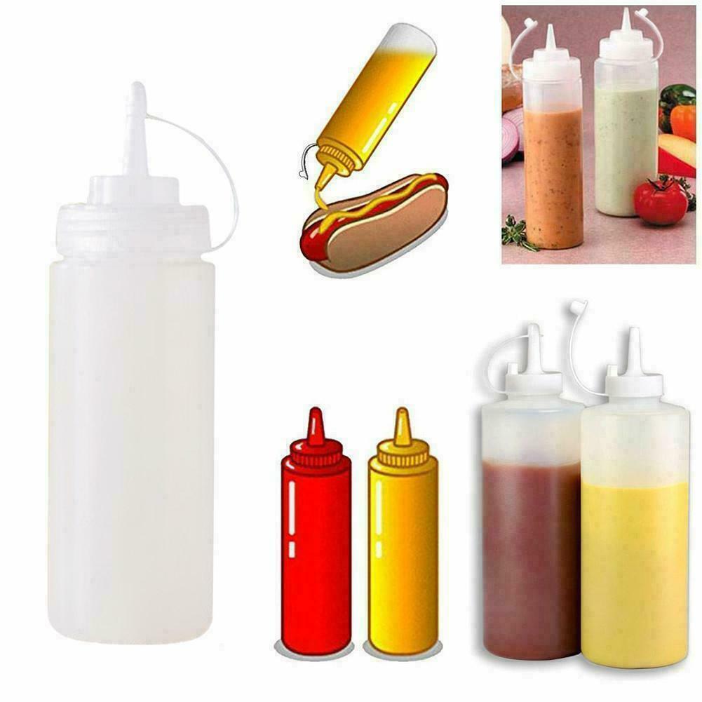 240ml Clear Plastic Squeeze Bottle - Condiment Dispenser Mustard Ketchup new