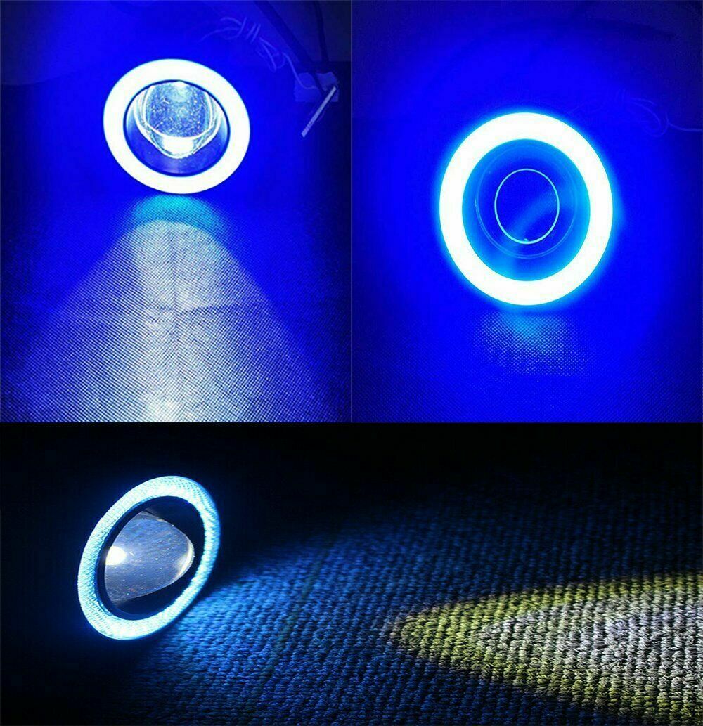 2x 2.5" Projector White LED 10000K Blue Halo Rings COB Angel Eyes Fog Light Kit