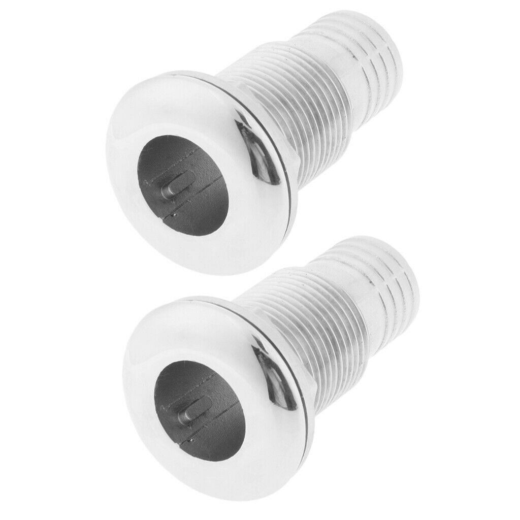 2x 316 Stainless Steel 1" Hose Boat Thru-Hull Fitting 72mm Length Straight