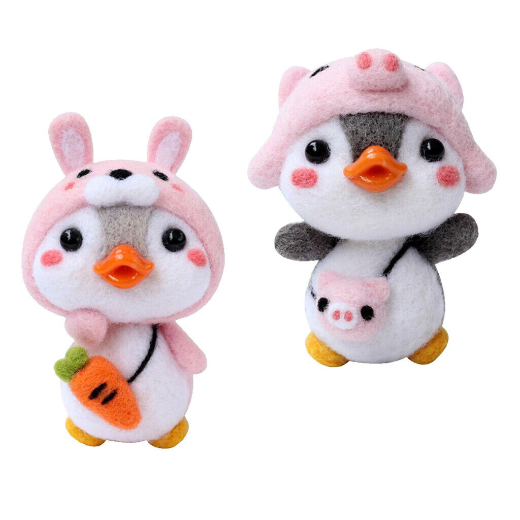 2 Set Lovely Penguin Animal  Felting Kit With Basic Tools Pig Rabbit