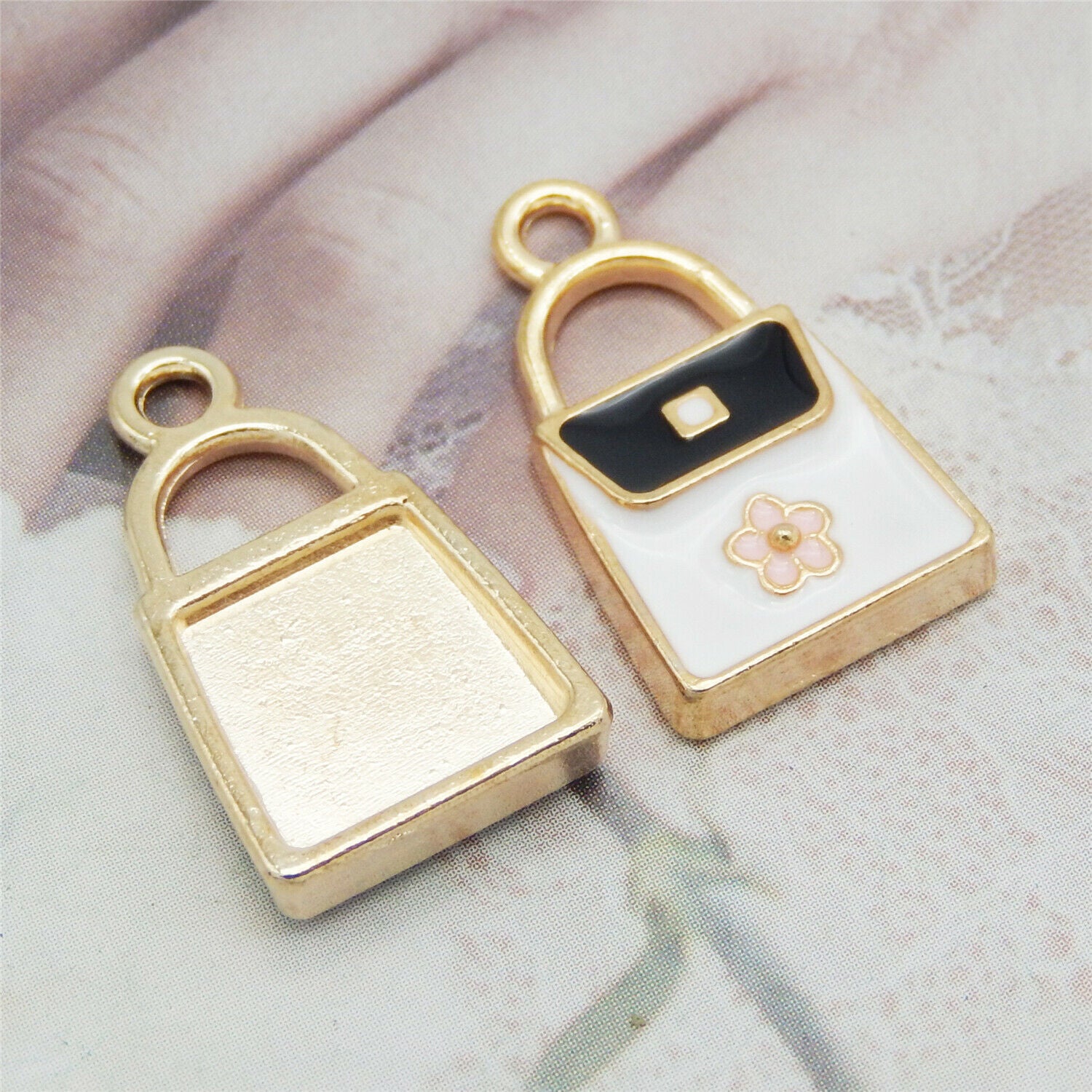 20PCS Colorful Enamel White Handbag with Plum Flower Pendant Charms DIY Findings