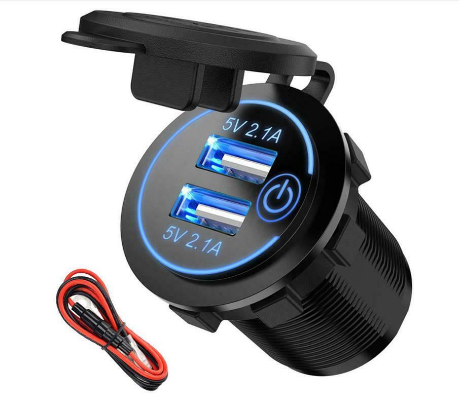 12V 4.2A Dual USB Car Fast Charger Socket Power Outlet LED Voltmeter Waterproof