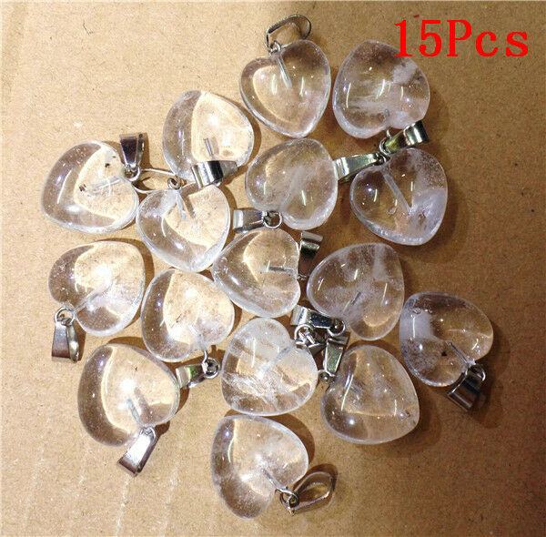 15Pcs 16x16x7mm White Cherry Quartz Puffy Love Heart Healing Pendant Bead HH9489