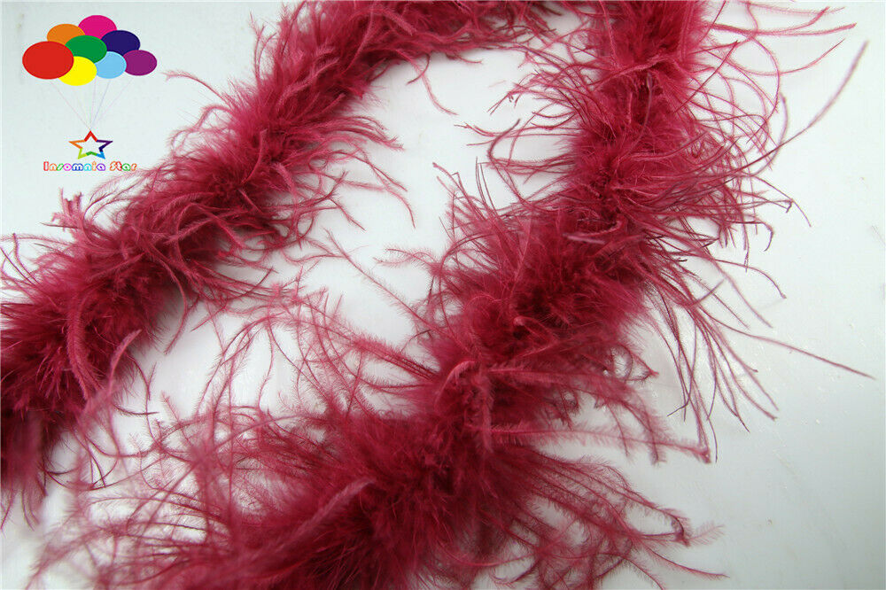 2M Burgundy ostrich feather strip boa Costumes Trim Craft for Party Costume