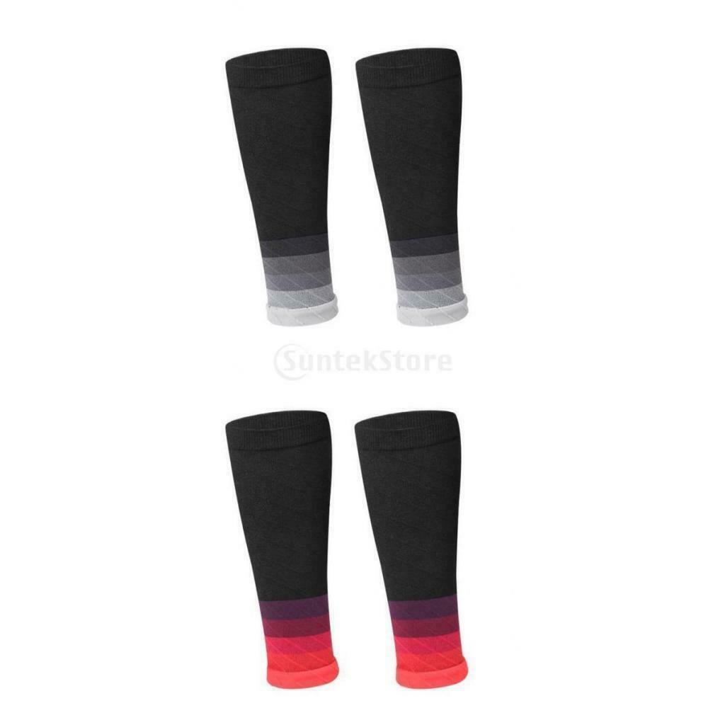 2 Pairs Calf Compression Socks for Man Woman Hikers Running Gym Gray and Red