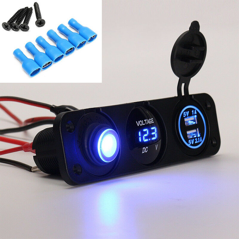 Multifunctional Voltmeter+Dual USB Car Charger+Rocker Switch+Cigarette Lighter